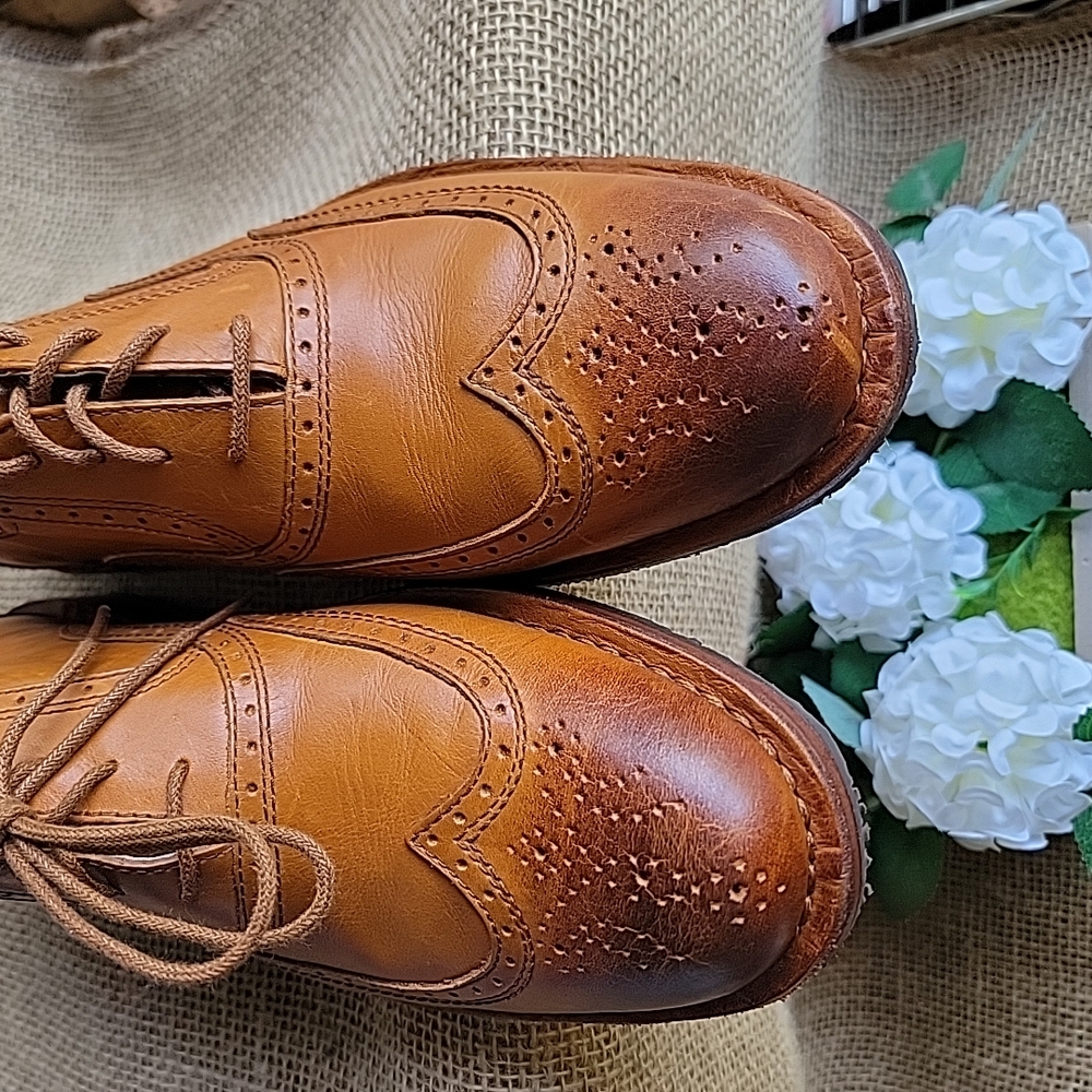 Sebago Men's Sz 8D Brattle Wing Tip Oxford Leather Shoe British Tan Vibram Sole - Picture 8 of 10